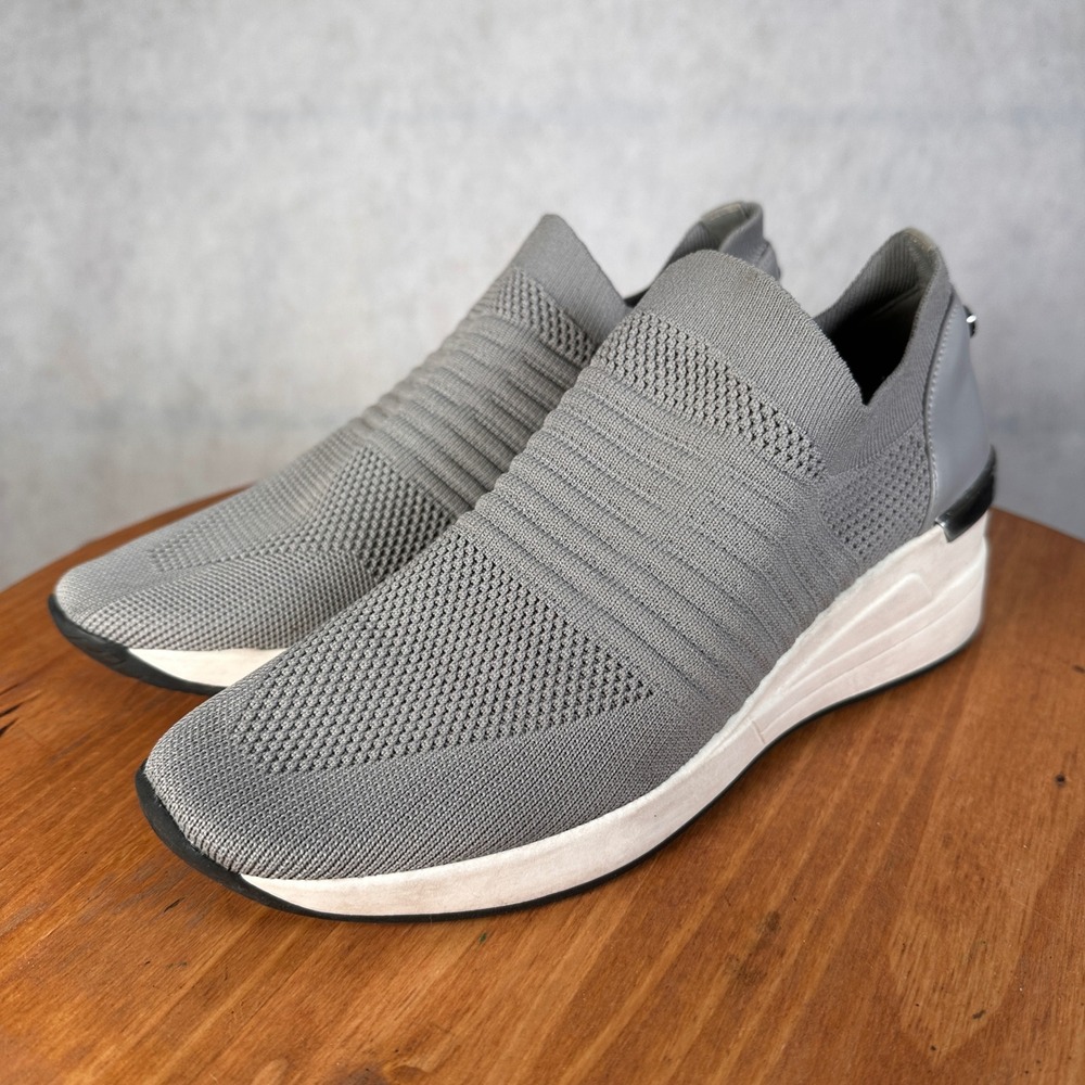 Steve Madden Mykala Wedge Sneakers Women 9 Grey Good Knit Slip On Platform